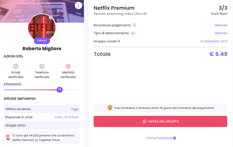 Netflix condiviso prezzo