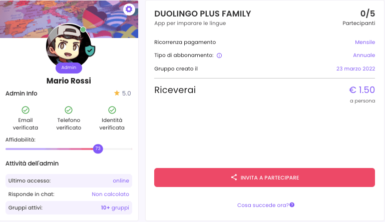 Condivisione Duolingo Plus Famiglia pubblicata dall'admin